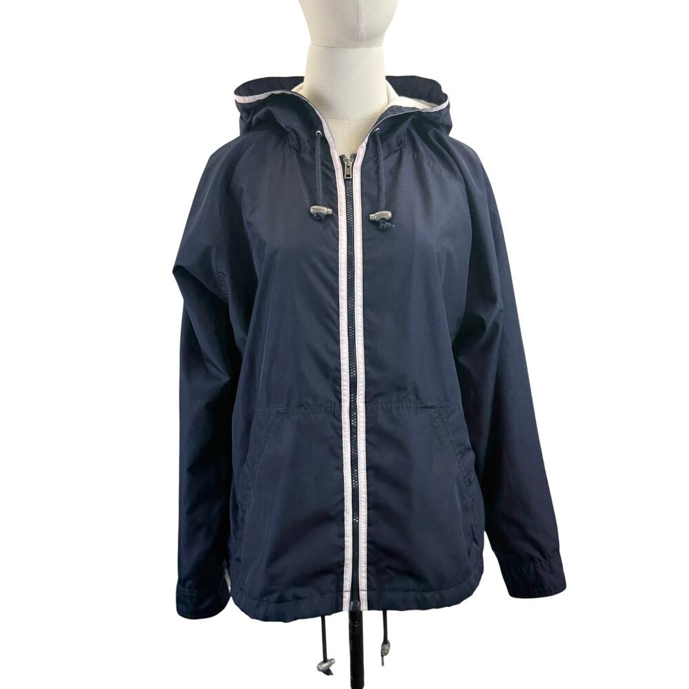 Eddie Bauer Women's Hooded Jersey Lined Jacket Navy Large Full Zip
